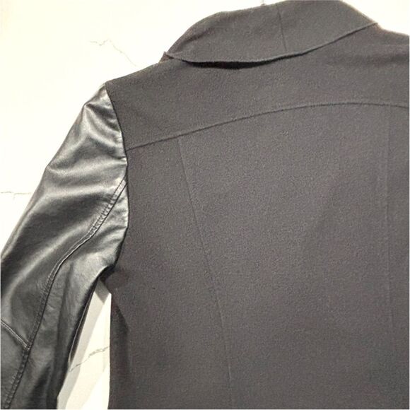 GUESS | Waterfall Women’s Open Front PU Leather Sleeves Wool Jacket M - Picture 7 of 16